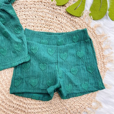 Conj. Blusa com Pérolas e Short Anarruga Corações - Verde 